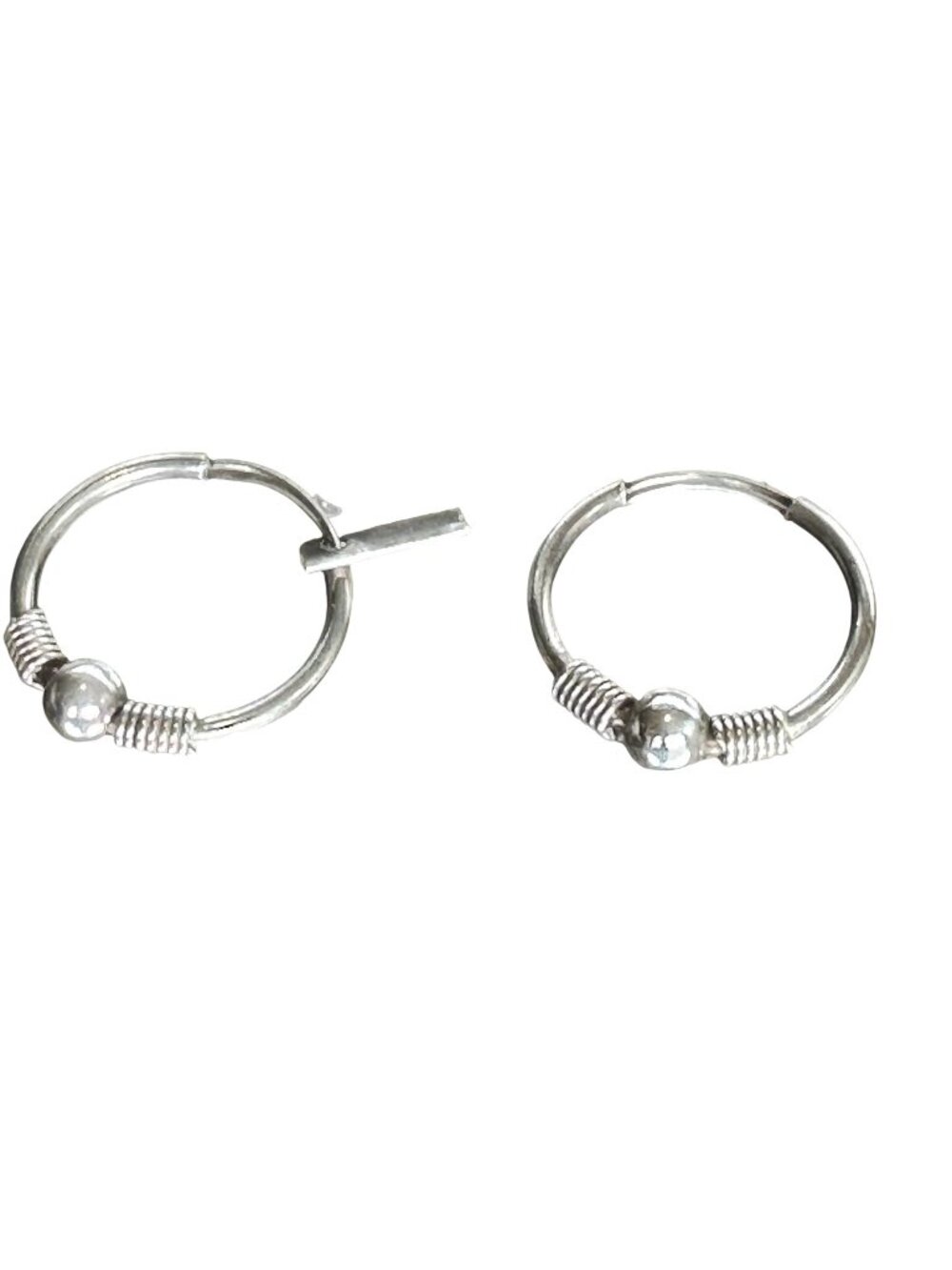 Sterling Silver 925 Hoop Earrings With Beaded Accents Lightweight